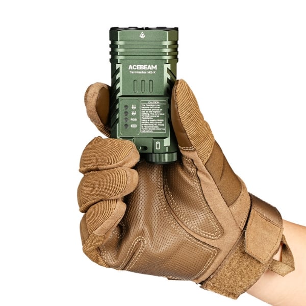 Acebeam Terminator M2-X M2X-NW-ODG side profile view – OD Green hard-anodized aluminum body