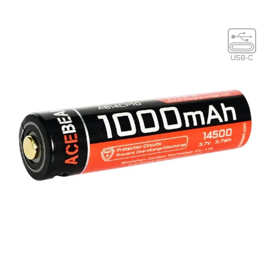 Acebeam AB14CP10 14500 rechargeable battery front view – 1000mAh USB-C protected Li-ion AA size cell