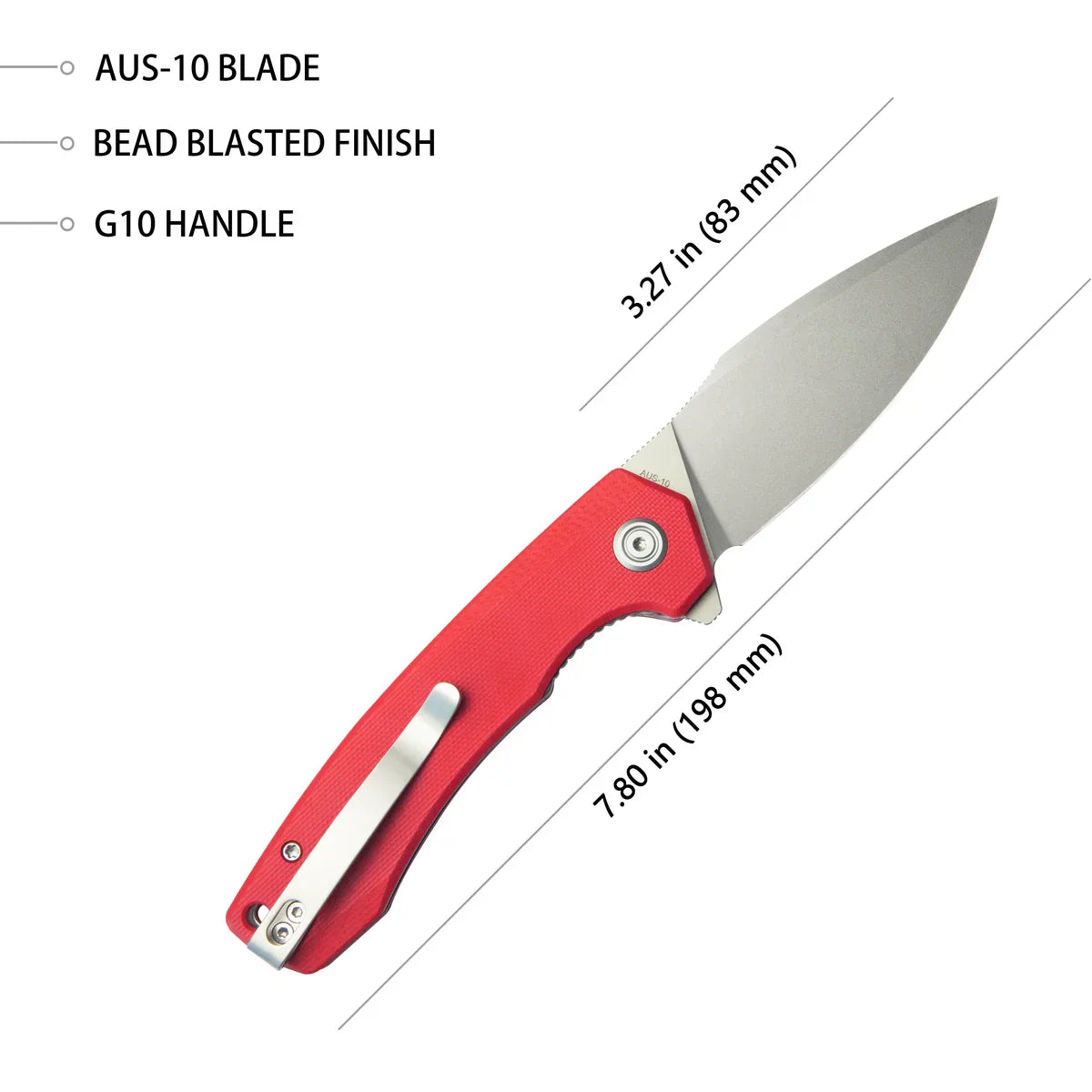 Kubey Knife Calyce 3.27" AUS-10 Red G10 KUB901J