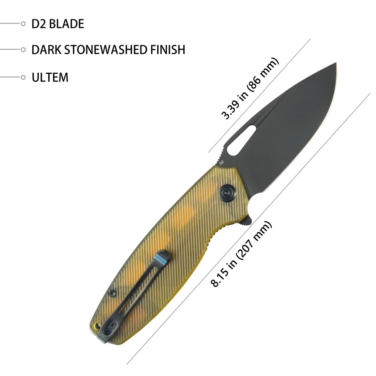 Kubey Knife Tityus 3.39" D2 Amber KUB322M