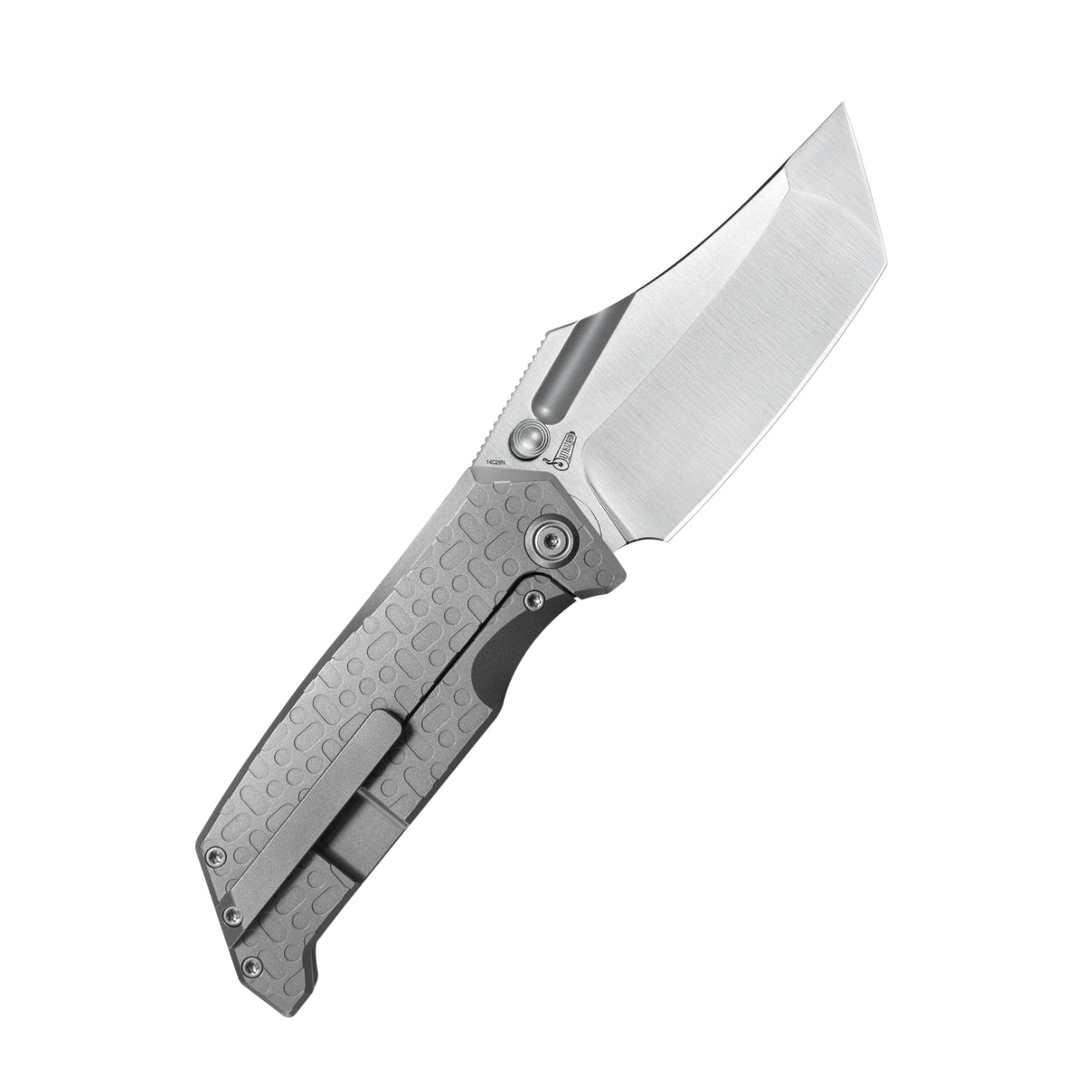 Kubey Hamster Frame Lock Folding Knife Gray Titanium Handle 3.46" Satin 14C28N KU402A