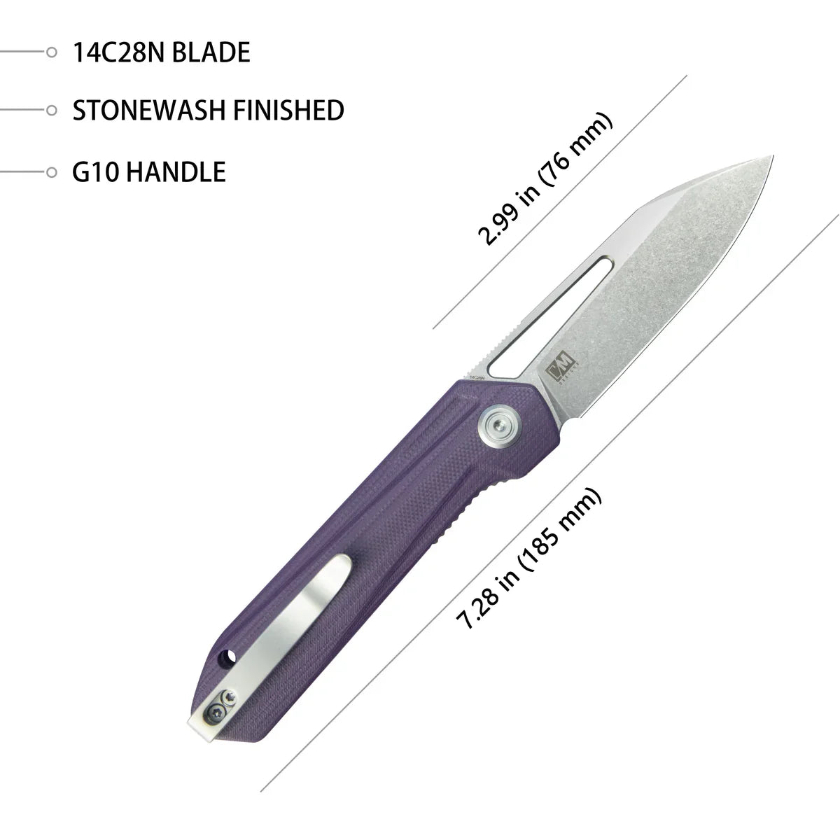 Kubey Knife Royal 2.99" 14C28N Purple G-10 KUB321U