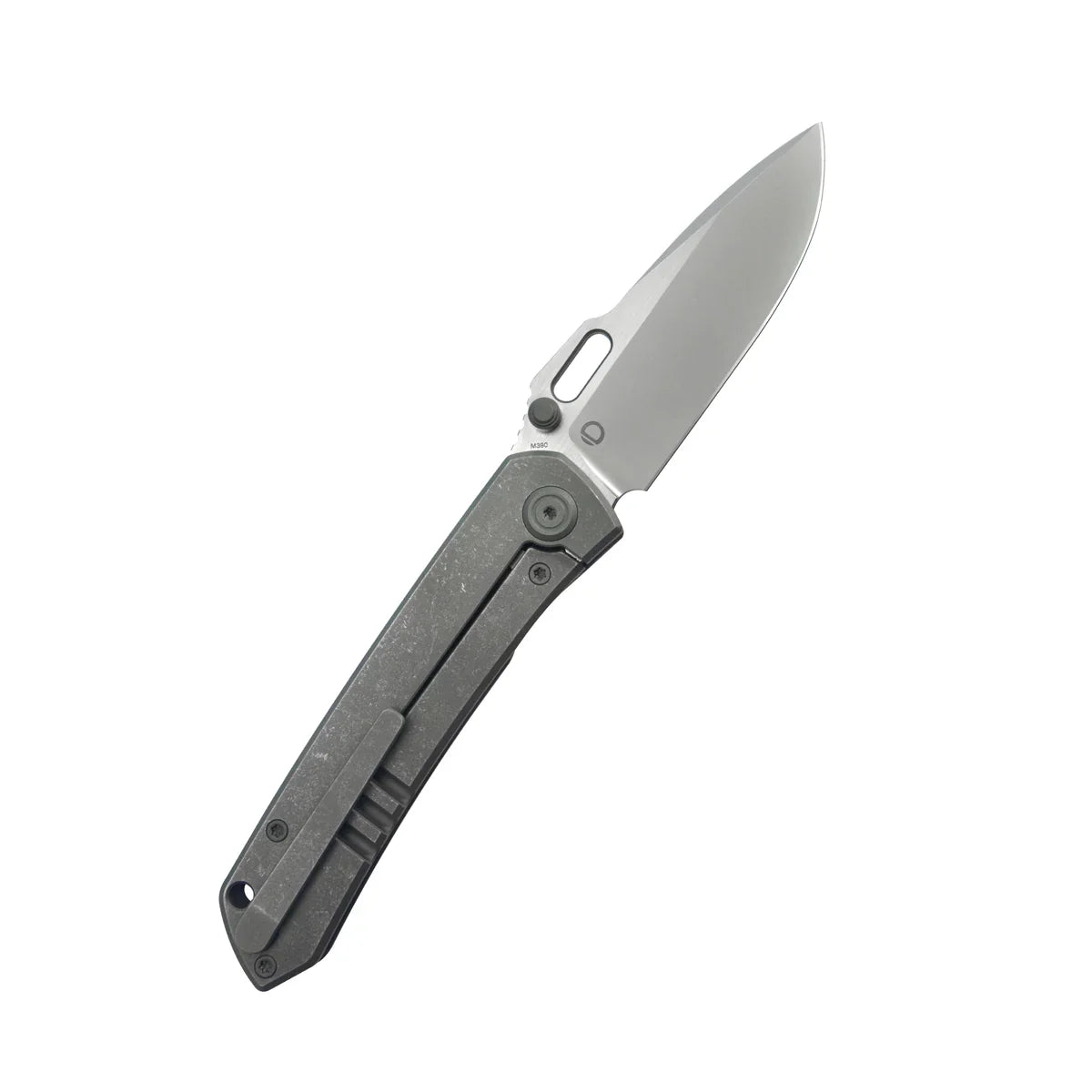Kubey Blackout Folding Knife 3.15" M390 Satin & Sandblast Drop Point Blade Gray Titanium Handle Frame Lock KB259B