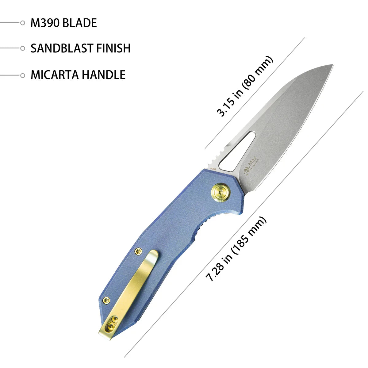 Kubey Knife Vagrant 3.15" M390 Blue G10 KUB291U