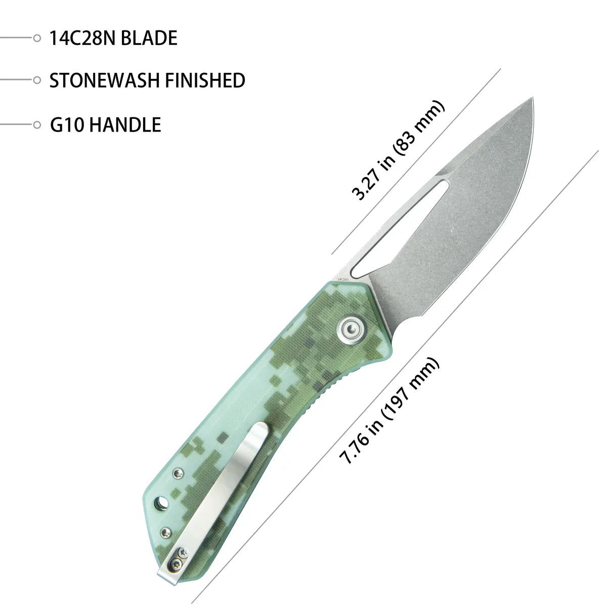 Kubey Knife Thalia 3.27" 14C28N Camo G10 KUB331K