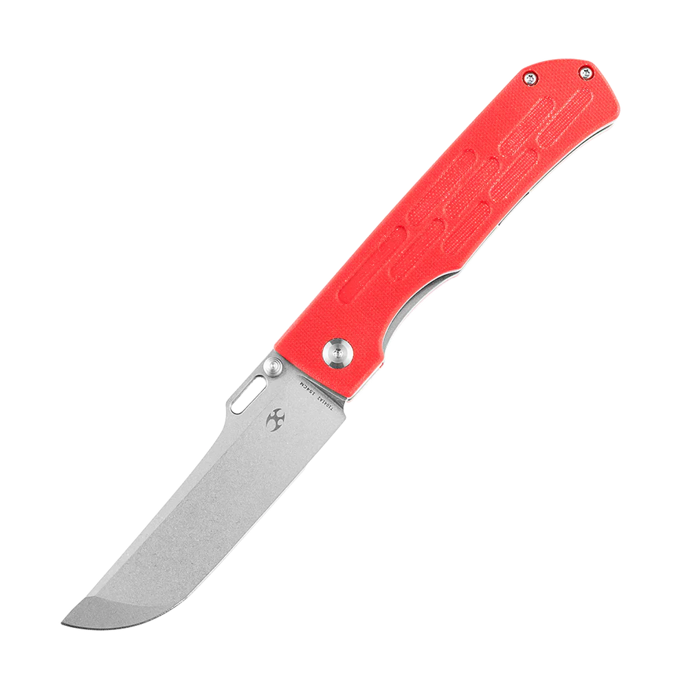 Kansept Reedus T1041A2 – 3.5" Stonewashed 154CM Clip Point Blade, Red G10 Handle, Liner Lock – Designed by D.O.C.K.