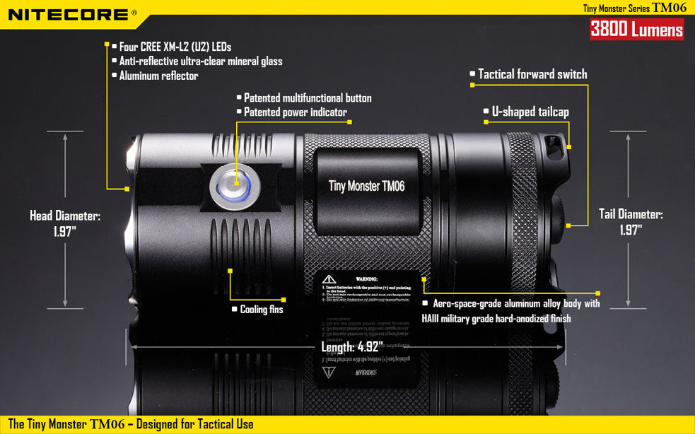 Nitecore Tiny Monster TM06 4 x 18650 CREE XM-L2 U2 3800 Lumen LED Flashlight