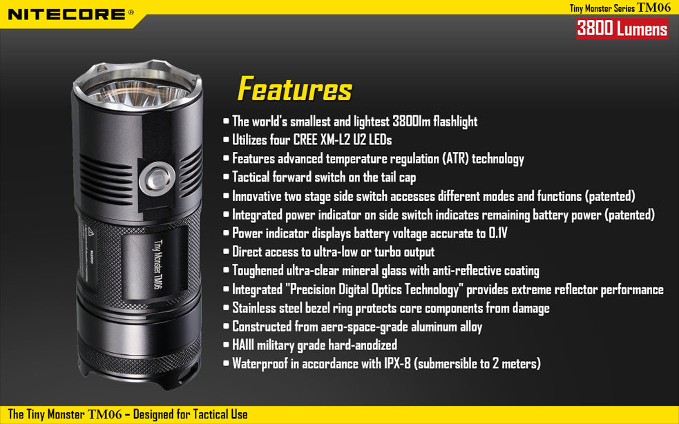 Nitecore Tiny Monster TM06 4 x 18650 CREE XM-L2 U2 3800 Lumen LED Flashlight