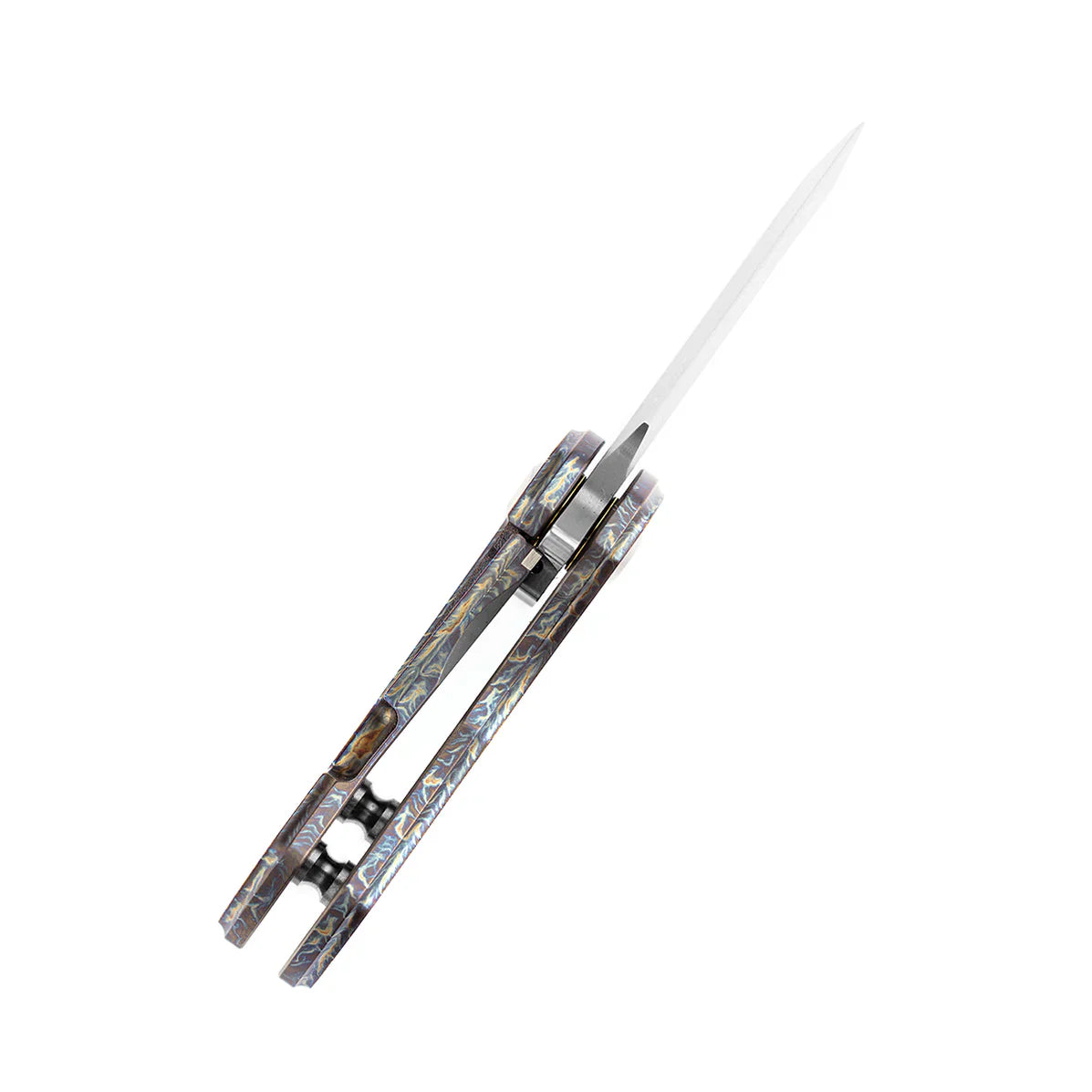 Kansept Mini Korvid 4.15" Damascus Lightning Strike Anodized Titanium Gradient K3030D1