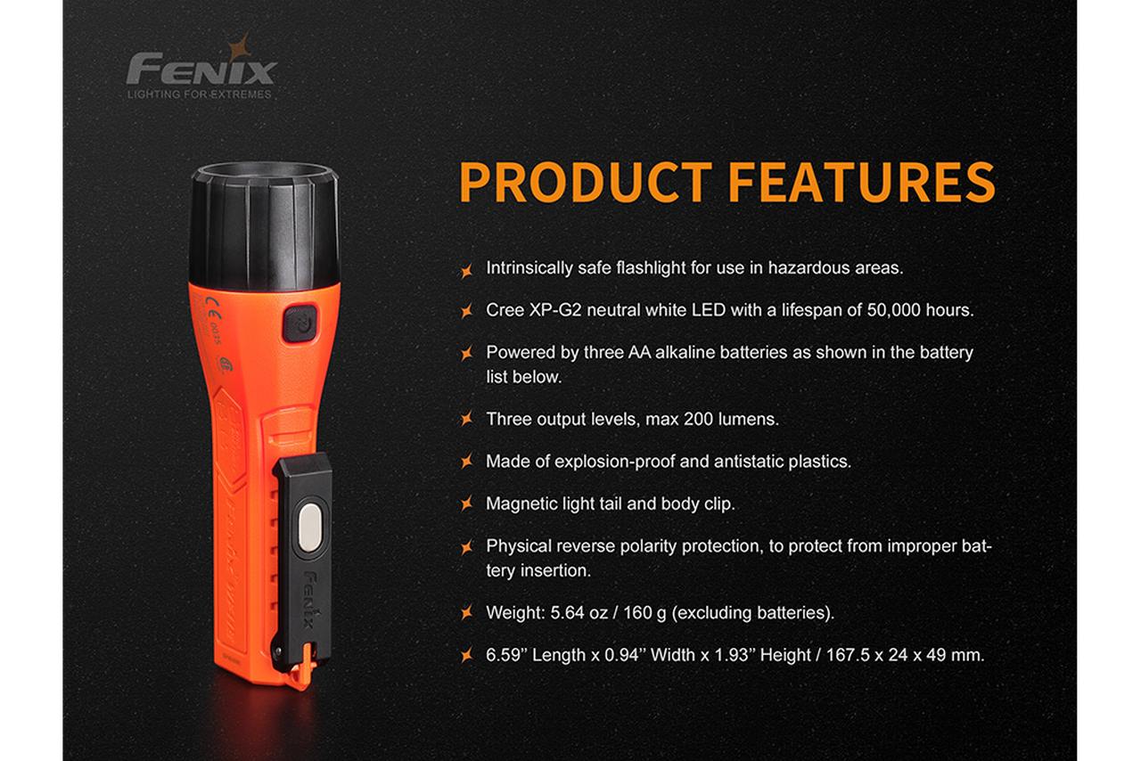 Fenix WF11E 200 Lumen Intrinsically Safe Flashlight