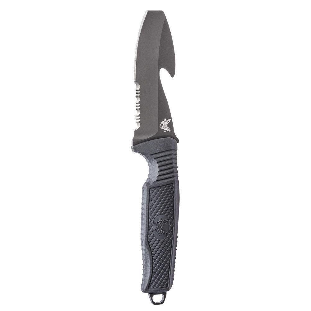 Benchmade H2O 112SBK-BLK front view – 3.50" black N680 serrated blunt tip dive fixed blade knife, black Santoprene handle