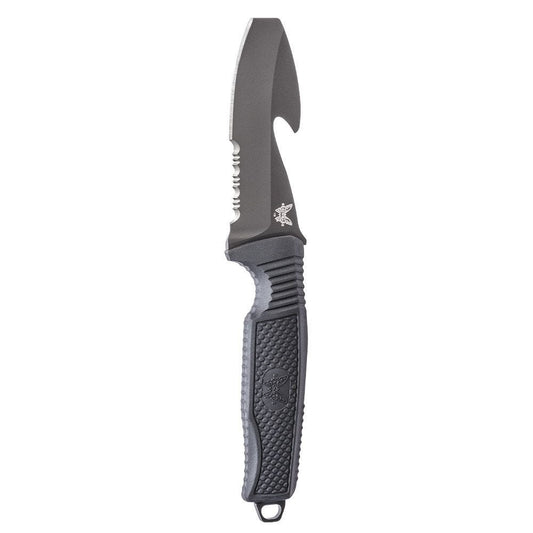 Benchmade H2O 112SBK-BLK front view – 3.50" black N680 serrated blunt tip dive fixed blade knife, black Santoprene handle