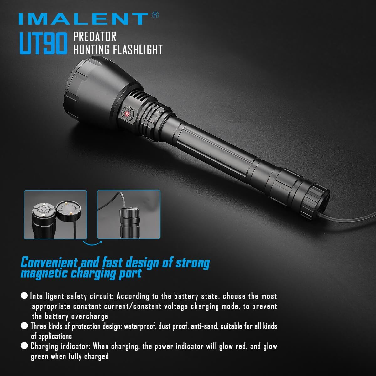 Imalent UT90 Predator 4800 Lumen Rechargeable Flashlight Kit - Red / Green Filters, Mount, pressure switch included