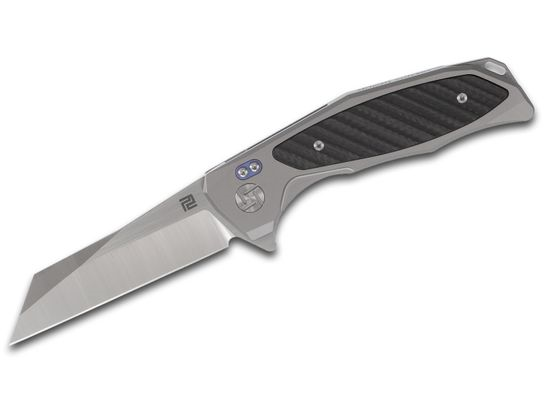 ArtisanCutlery Megahawk Flipper Knife 3.62" S35VN Wharncliffe Blade, Gray Titanium Handles with Carbon Fiber Inlays - 1809G-GYS
