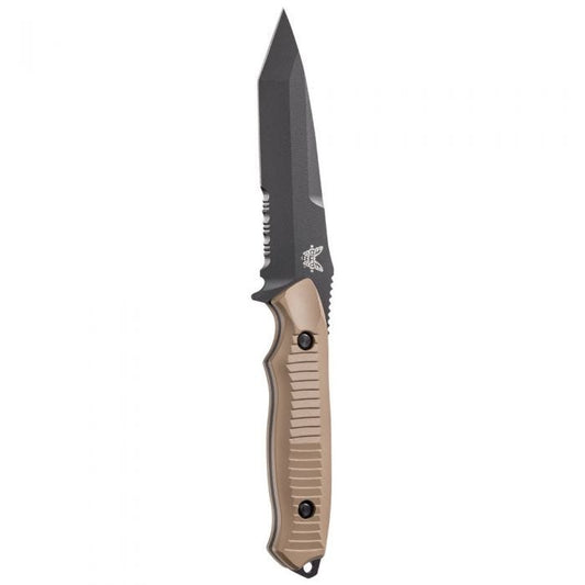 Benchmade Nimravus 141SBKSN front view - 4.50" 154CM tanto combo-edge fixed blade knife, coyote handle