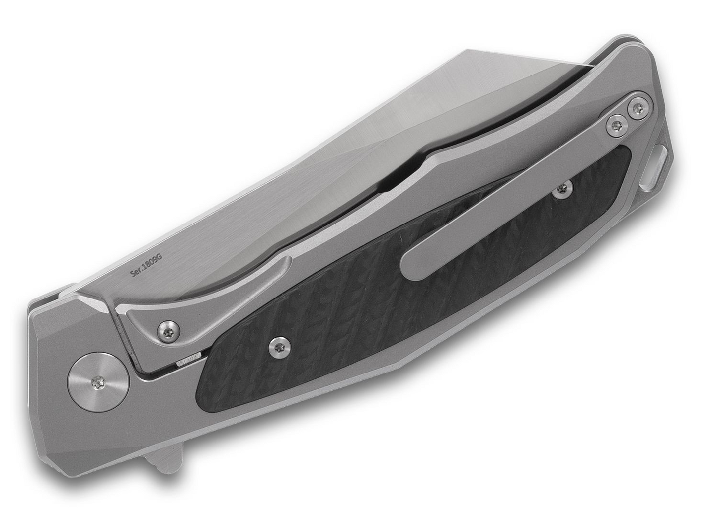 ArtisanCutlery Megahawk Flipper Knife 3.62" S35VN Wharncliffe Blade, Gray Titanium Handles with Carbon Fiber Inlays - 1809G-GYS