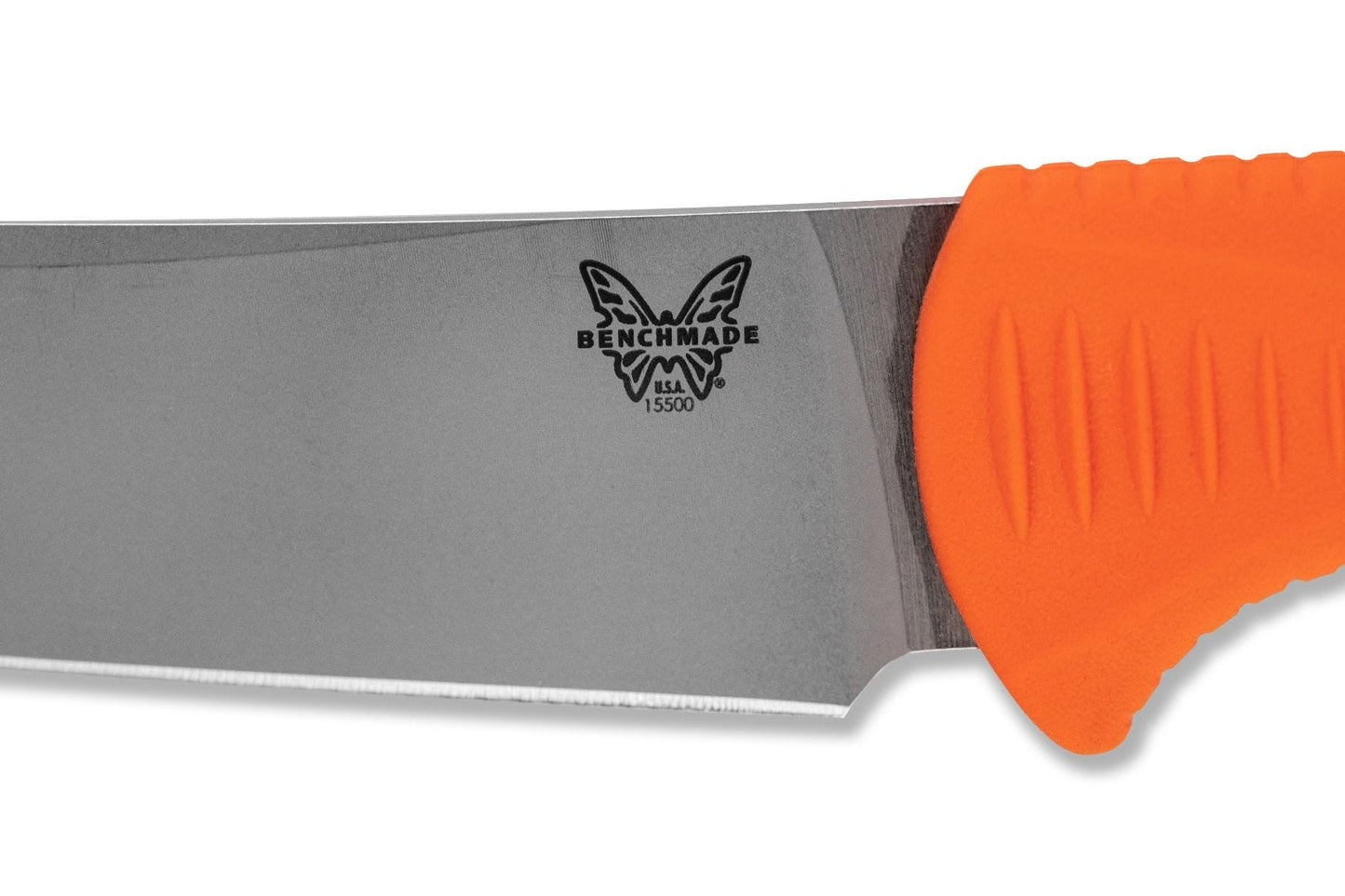 Benchmade Meatcrafter 15500 – 6″ CPM-154 Trailing Point Fixed Blade, Orange Santoprene