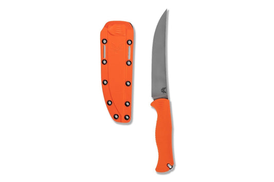 Benchmade Meatcrafter 15500 – 6″ CPM-154 trailing point fixed blade, orange Santoprene