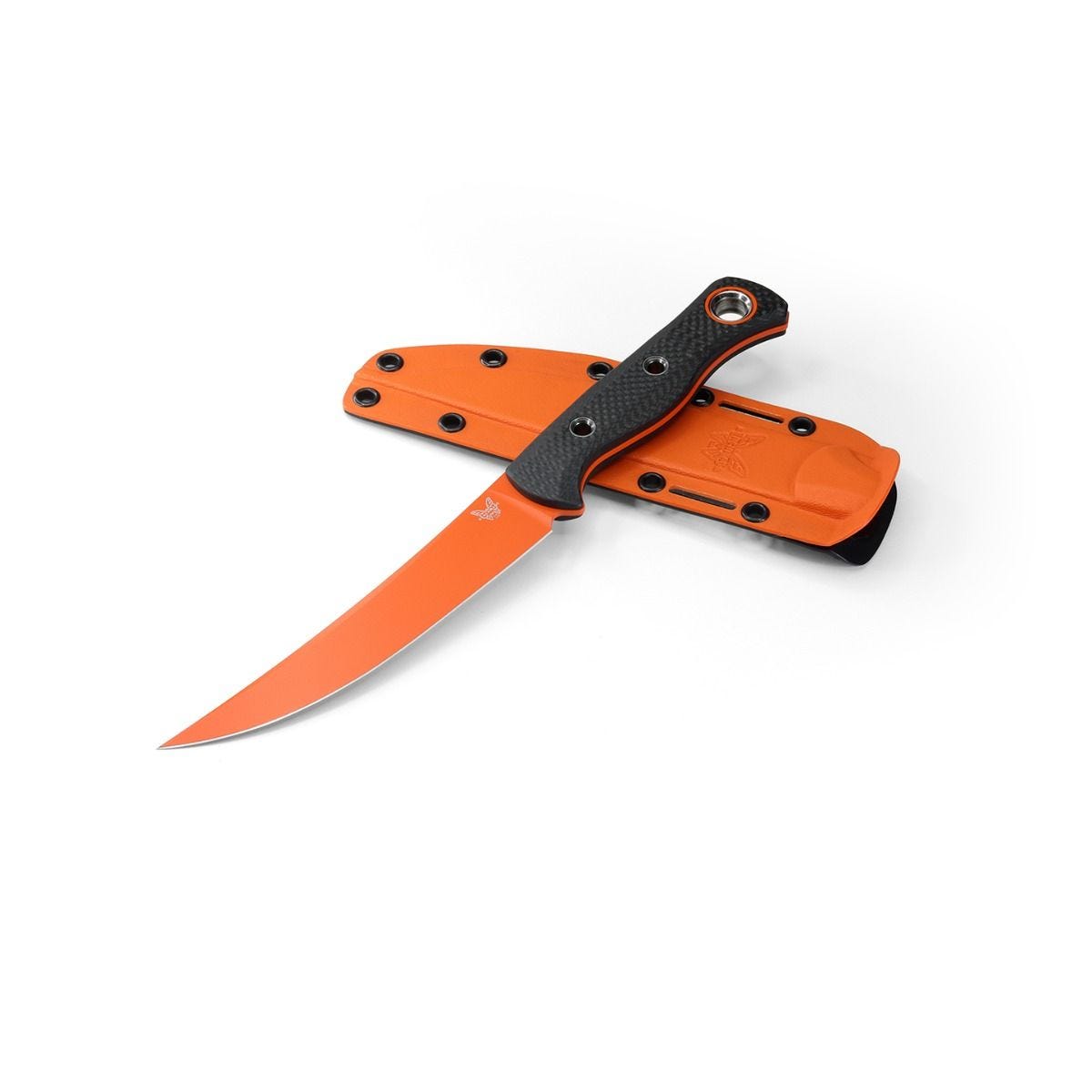 Benchmade Meatcrafter 15500OR-2 – 6.08″ CPM-S45VN Trailing Point Fixed Blade, Orange Blade, Carbon Fiber