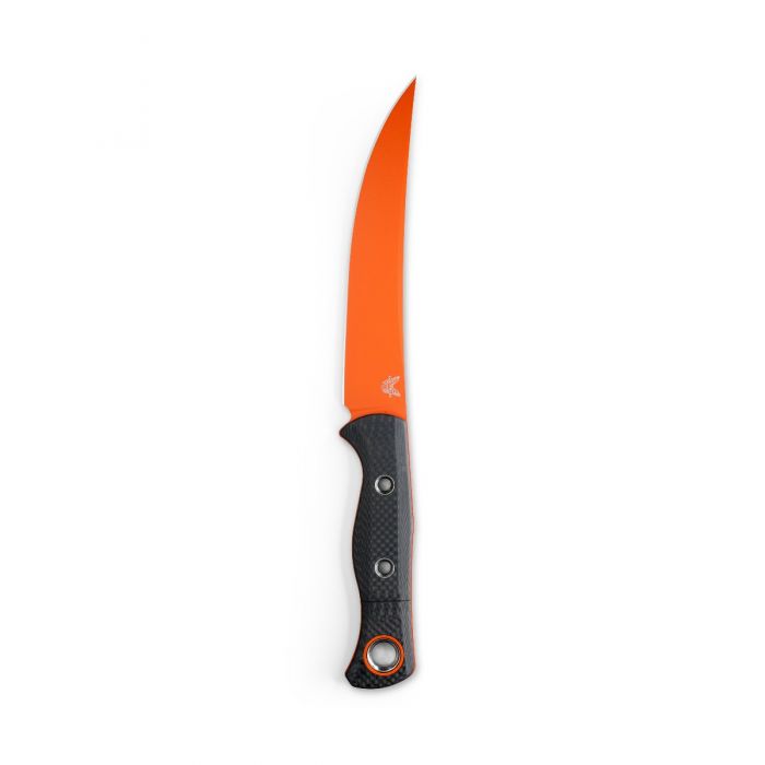 Benchmade Meatcrafter 15500OR-2 – 6.08″ CPM-S45VN Trailing Point Fixed Blade, Orange Blade, Carbon Fiber