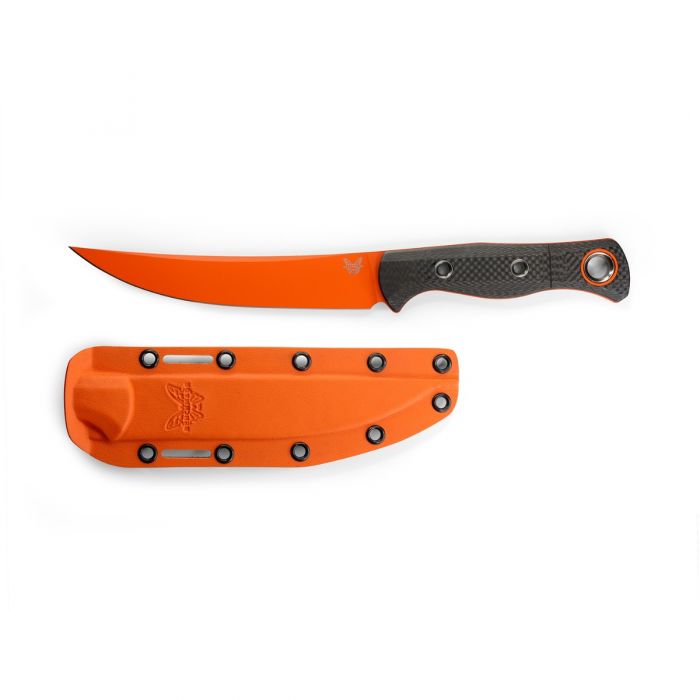 Benchmade Meatcrafter 15500OR-2 – 6.08″ CPM-S45VN Trailing Point Fixed Blade, Orange Blade, Carbon Fiber