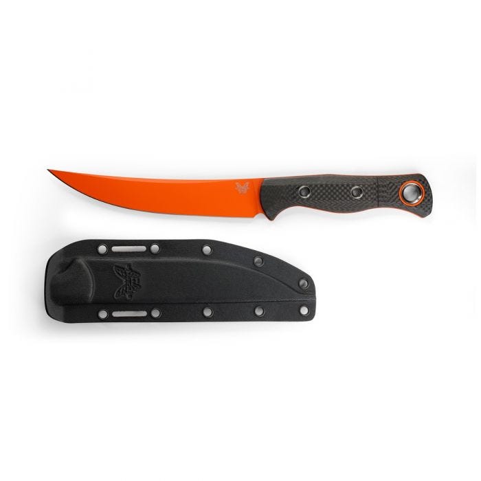 Benchmade Meatcrafter 15500OR-2 – 6.08″ CPM-S45VN Trailing Point Fixed Blade, Orange Blade, Carbon Fiber