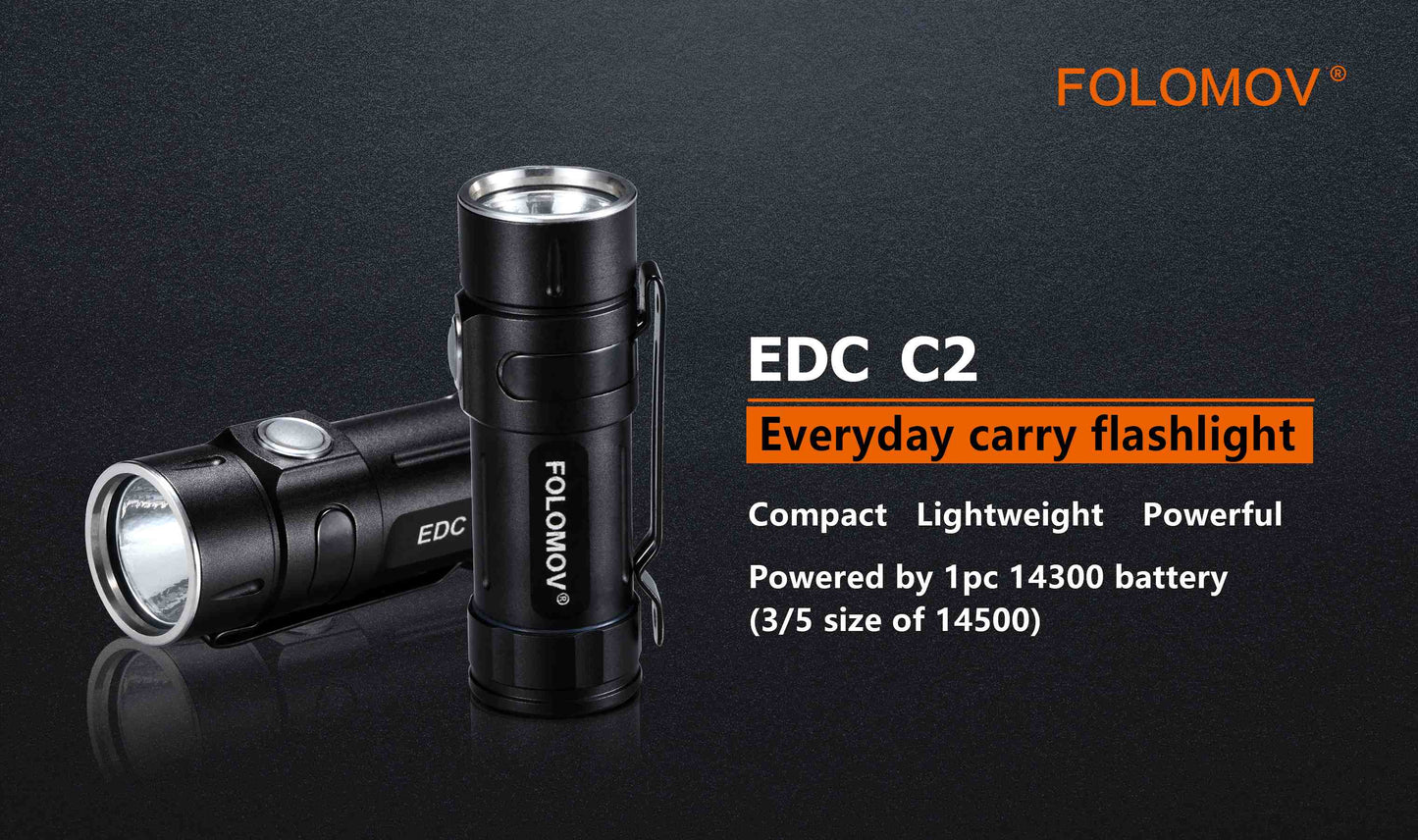 Folomov EDC C2 400 Lumen Flashlight 1x 14300 Battery Nichia E21A LED