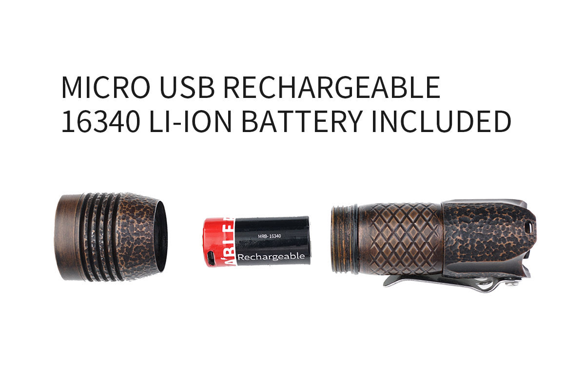 MecArmy PS16 Copper Rock 2000 Lumen Limited Edition EDC Flashlight 1 *16340 Micro-USB Battery