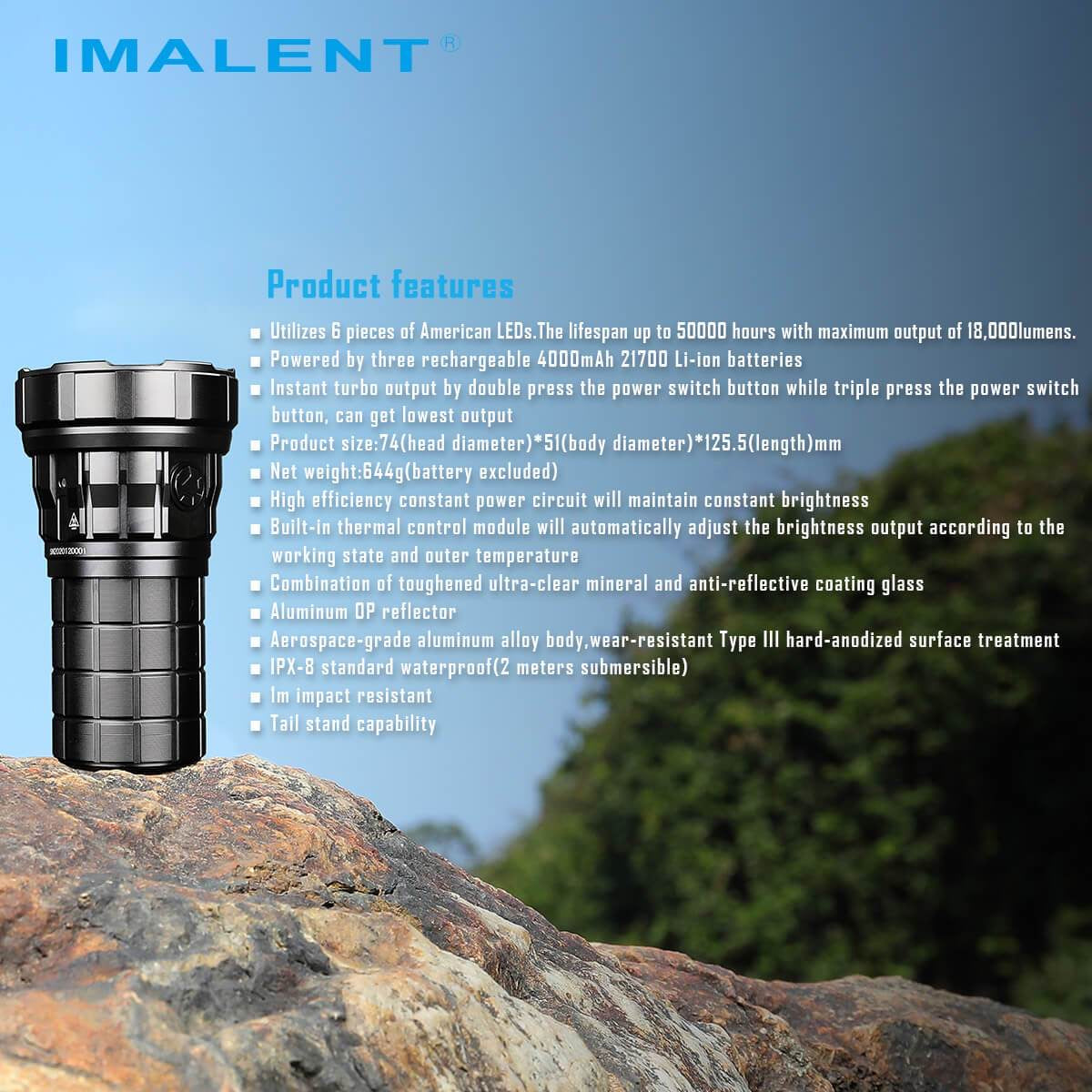 Imalent R60C 18000 Lumen Magnetically Rechargeable Search Flashlight 6 * American LEDs 3 * 21700 Batteries