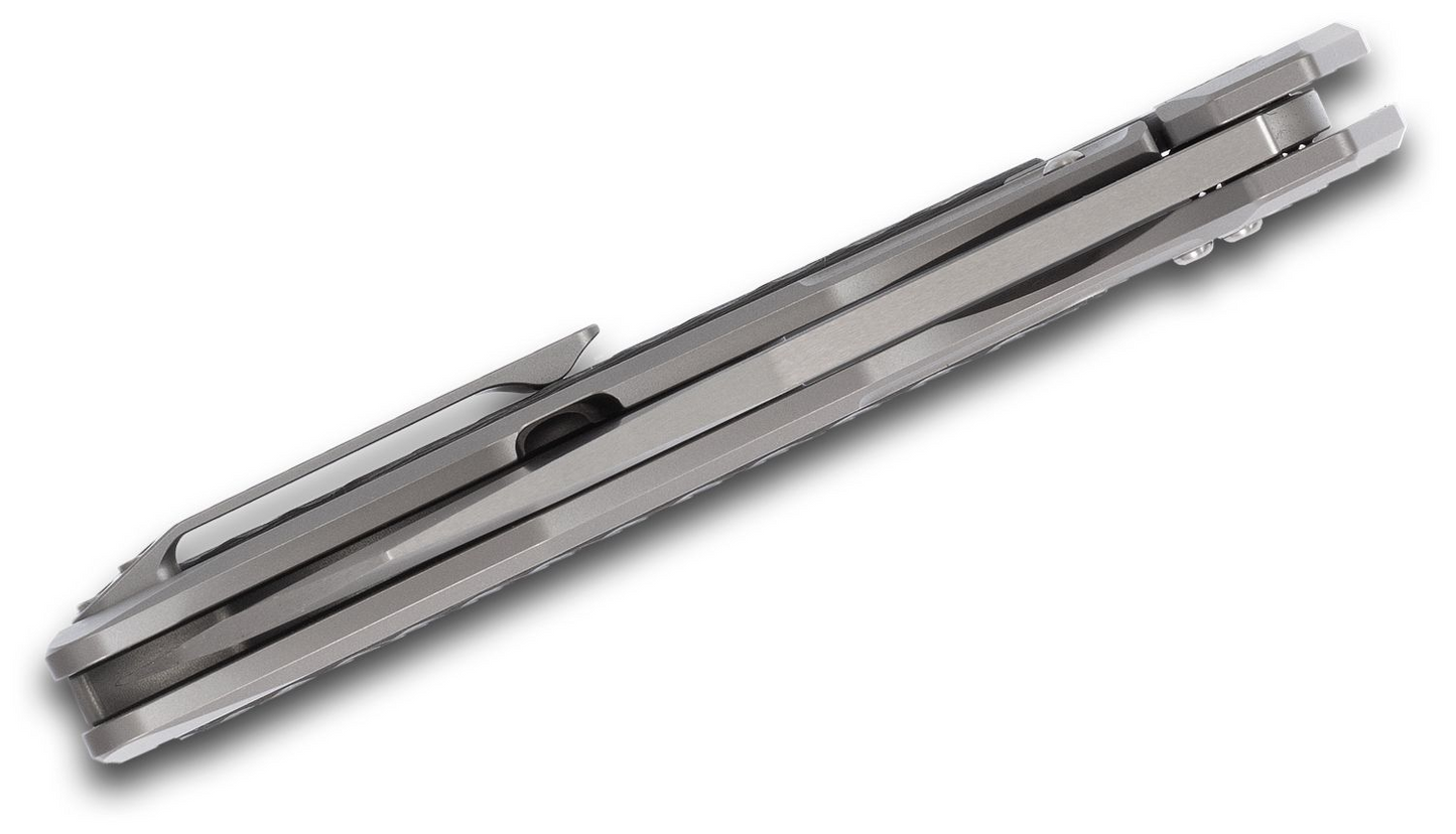 ArtisanCutlery Megahawk Flipper Knife 3.62" S35VN Wharncliffe Blade, Gray Titanium Handles with Carbon Fiber Inlays - 1809G-GYS