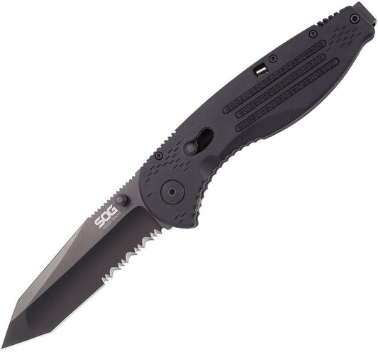 SOG Aegis Tanto 1/2 Serrated Assisted Opening Knife - Black TiNi