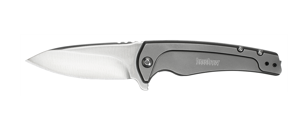 Kershaw 1810 Intellect Assisted Flipper 3" Polished Drop Point Blade, Stainless Steel Handles