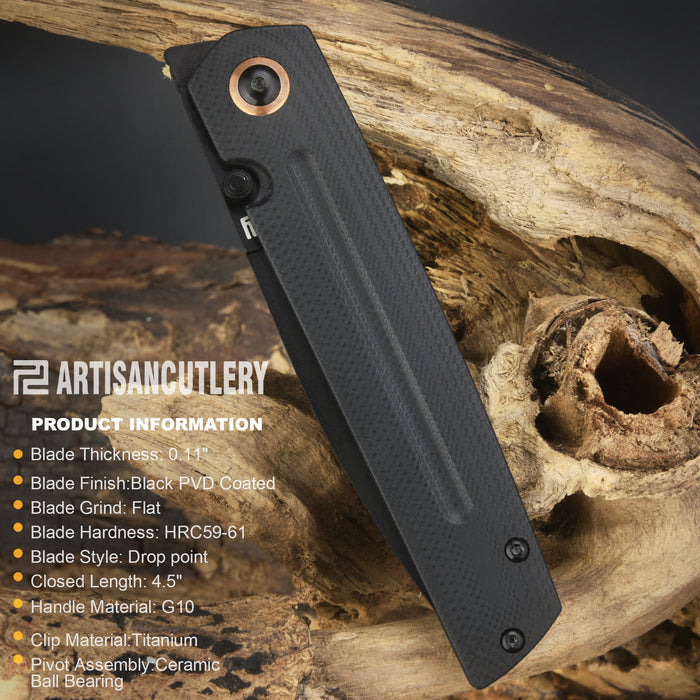 ARTISAN CUTLERY SIRIUS 1849P-BBK AR-RPM9 BLACK PVD COATED BLADE G10 HANDLE FOLDING KNIFE