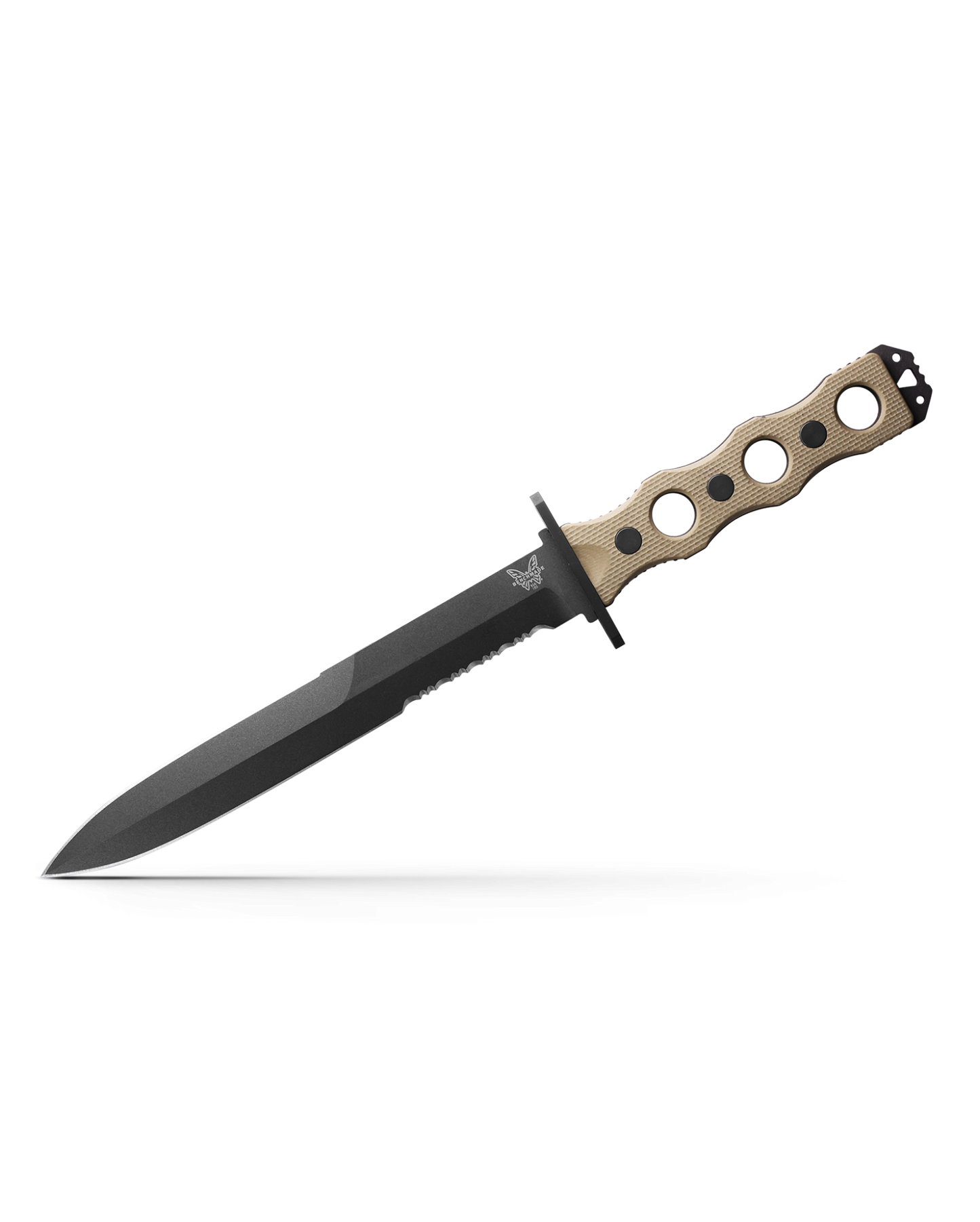 Benchmade SOCP 185SBK-1 front view - 7.11" CPM-3V black combo double-edge dagger fixed blade knife