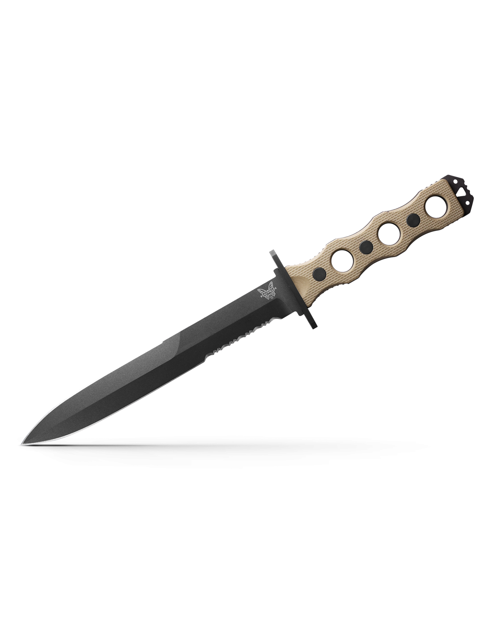Benchmade SOCP 185SBK-1 front view - 7.11" CPM-3V black combo double-edge dagger fixed blade knife