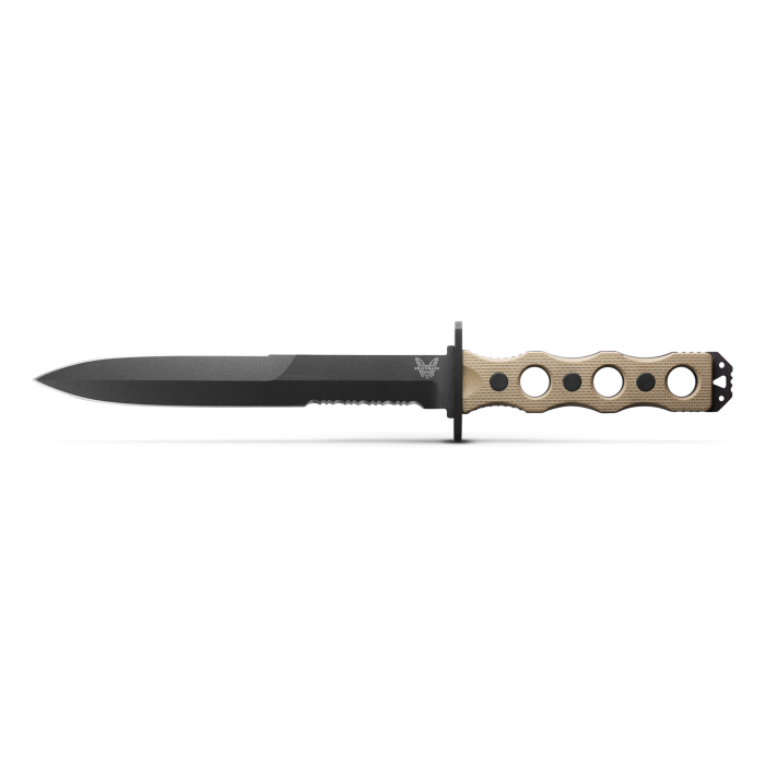 Benchmade SOCP 185SBK-1 blade detail - black CPM-3V combo double-edge dagger