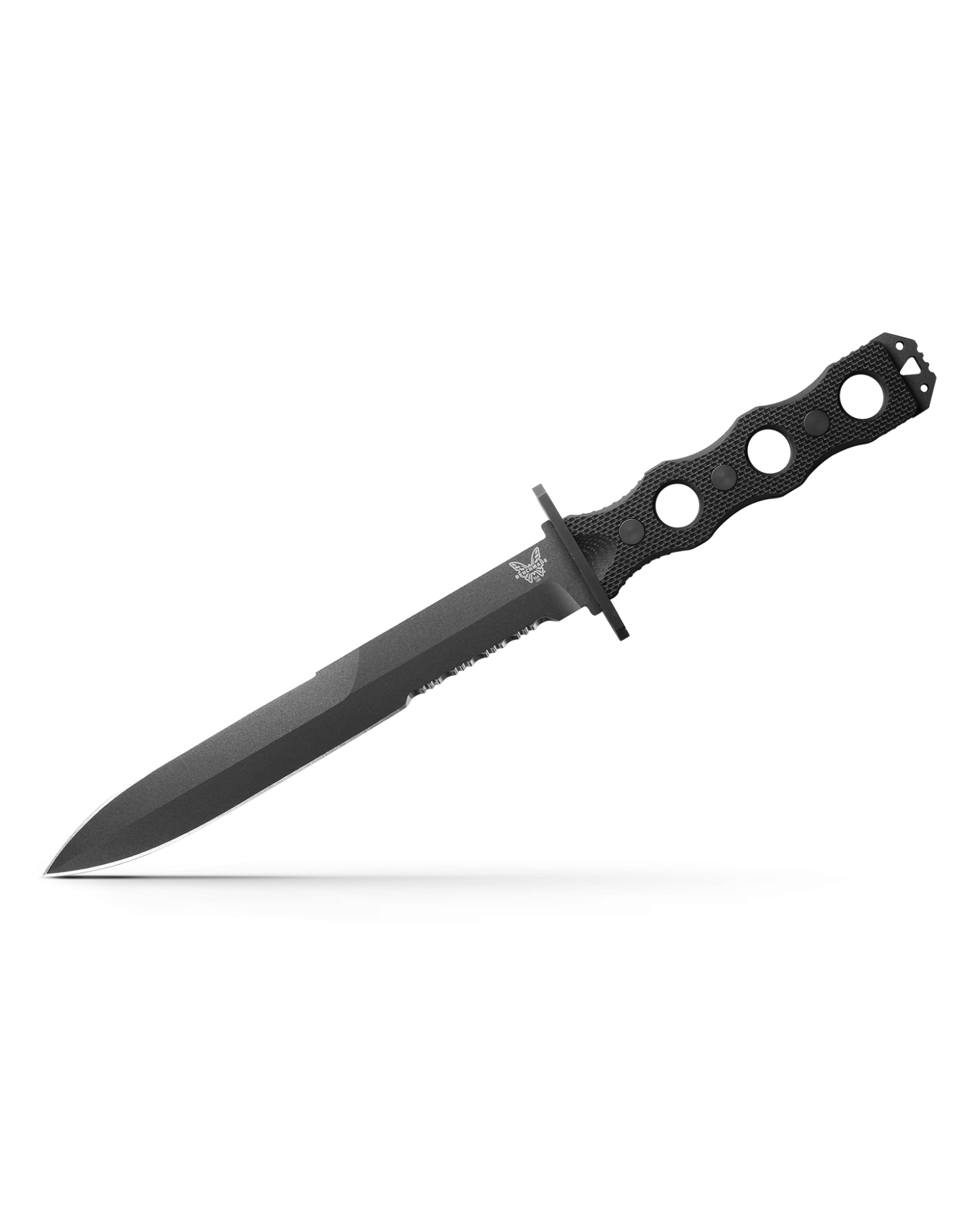 Benchmade SOCP 185SBK front view - 7.11" CPM-3V black combo double-edge dagger fixed blade knife