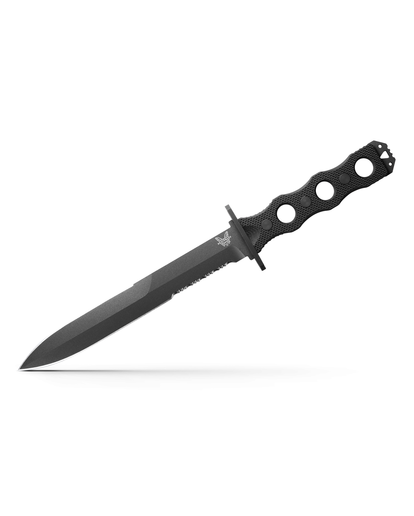 Benchmade SOCP 185SBK front view - 7.11" CPM-3V black combo double-edge dagger fixed blade knife