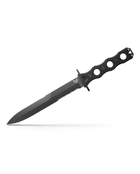 Benchmade SOCP 185SBK front view - 7.11" CPM-3V black combo double-edge dagger fixed blade knife