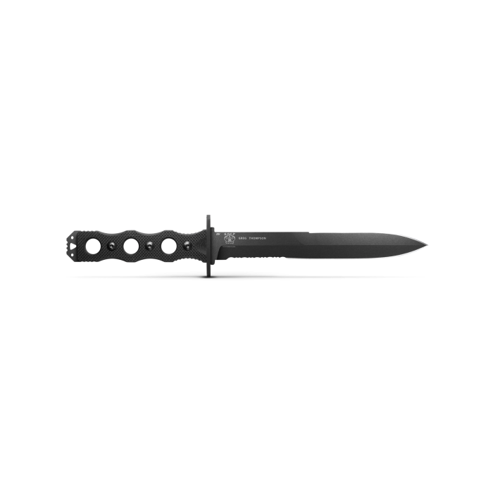 Benchmade SOCP 185SBK blade detail - black CPM-3V combo double-edge dagger
