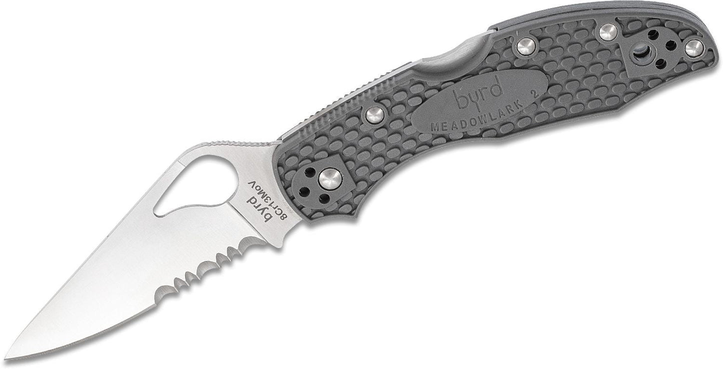 Spyderco Meadowlark 2 8Cr13MoV 2.875in Steel Combo Edge Blade FRN Handles - Gray
