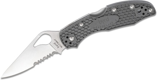 Spyderco Meadowlark 2 8Cr13MoV 2.875in Steel Combo Edge Blade FRN Handles - Gray