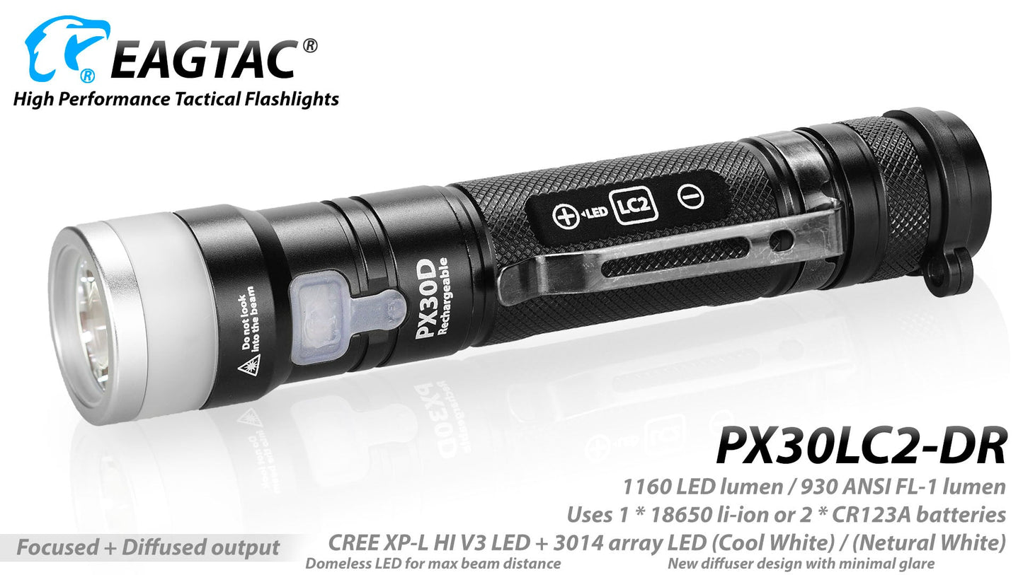 Eagtac PX30LC2DR 1160 Lumen & 600 Lumen 1 x 18650 CREE XP-L Hi LED Flashlight