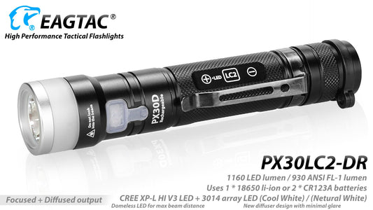 Eagtac PX30LC2DR 1160 Lumen & 600 Lumen 1 x 18650 CREE XP-L Hi LED Flashlight