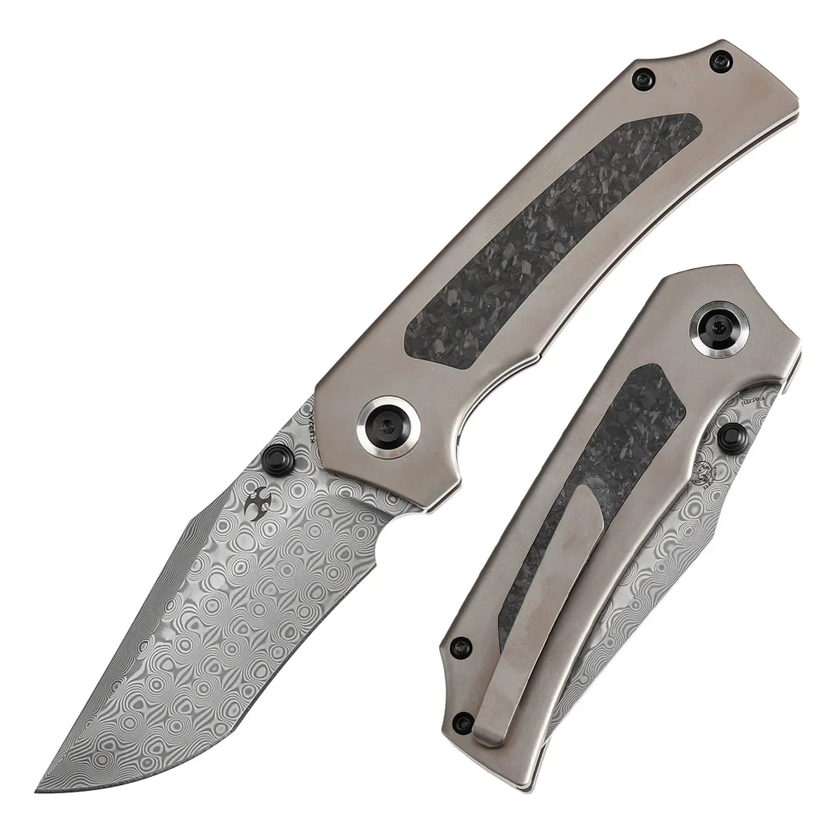 Kansept Fermi 3.11" Damascus FatCarbon Dark Matter Glow Carbon Fiber Grey Black K1122A2