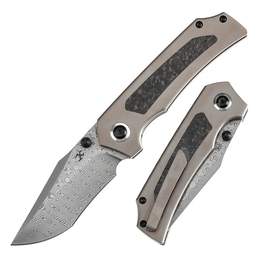 Kansept Fermi 3.11" Damascus FatCarbon Dark Matter Glow Carbon Fiber Grey Black K1122A2