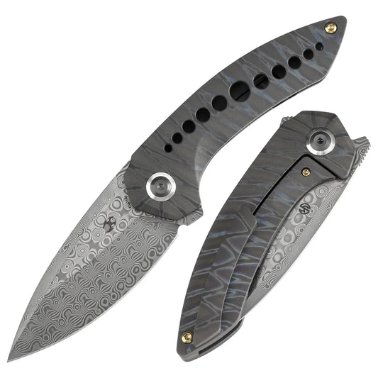 Kansept ODD 21 3.08" Damascus Titanium with Tiger Stripe Finish Grey K1077A5