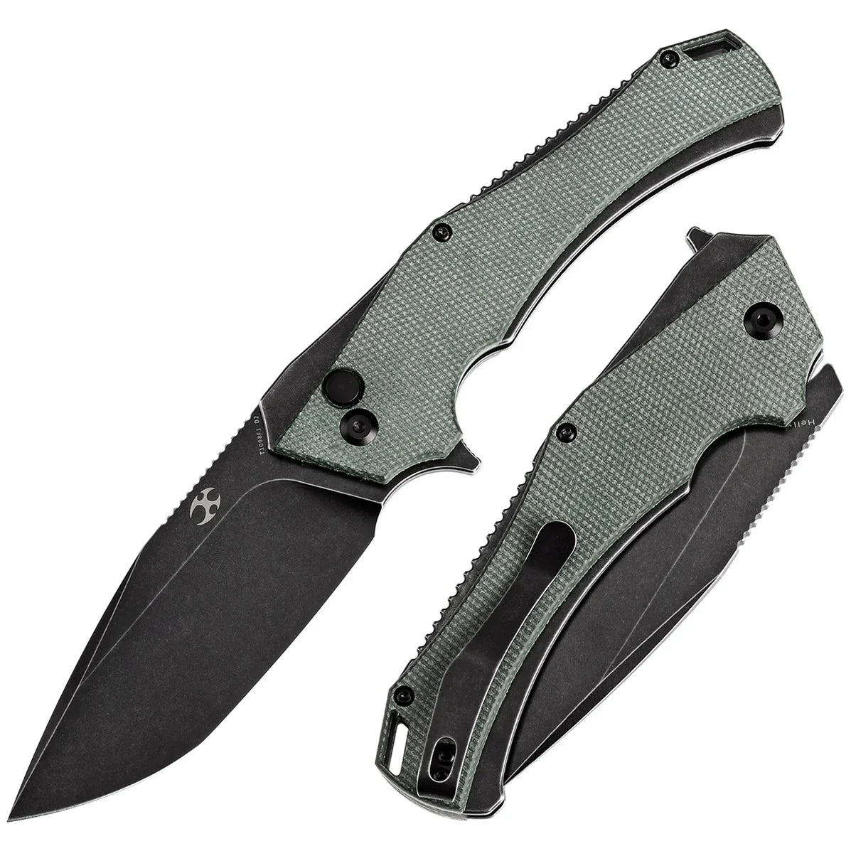 Kansept Hellx 3.6" D2 Green Micarta T1008F1