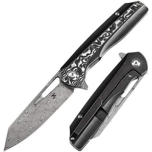 Kansept Shard 3.48" Damascus Black White Nebula Carbon Fiber Black K1006C3