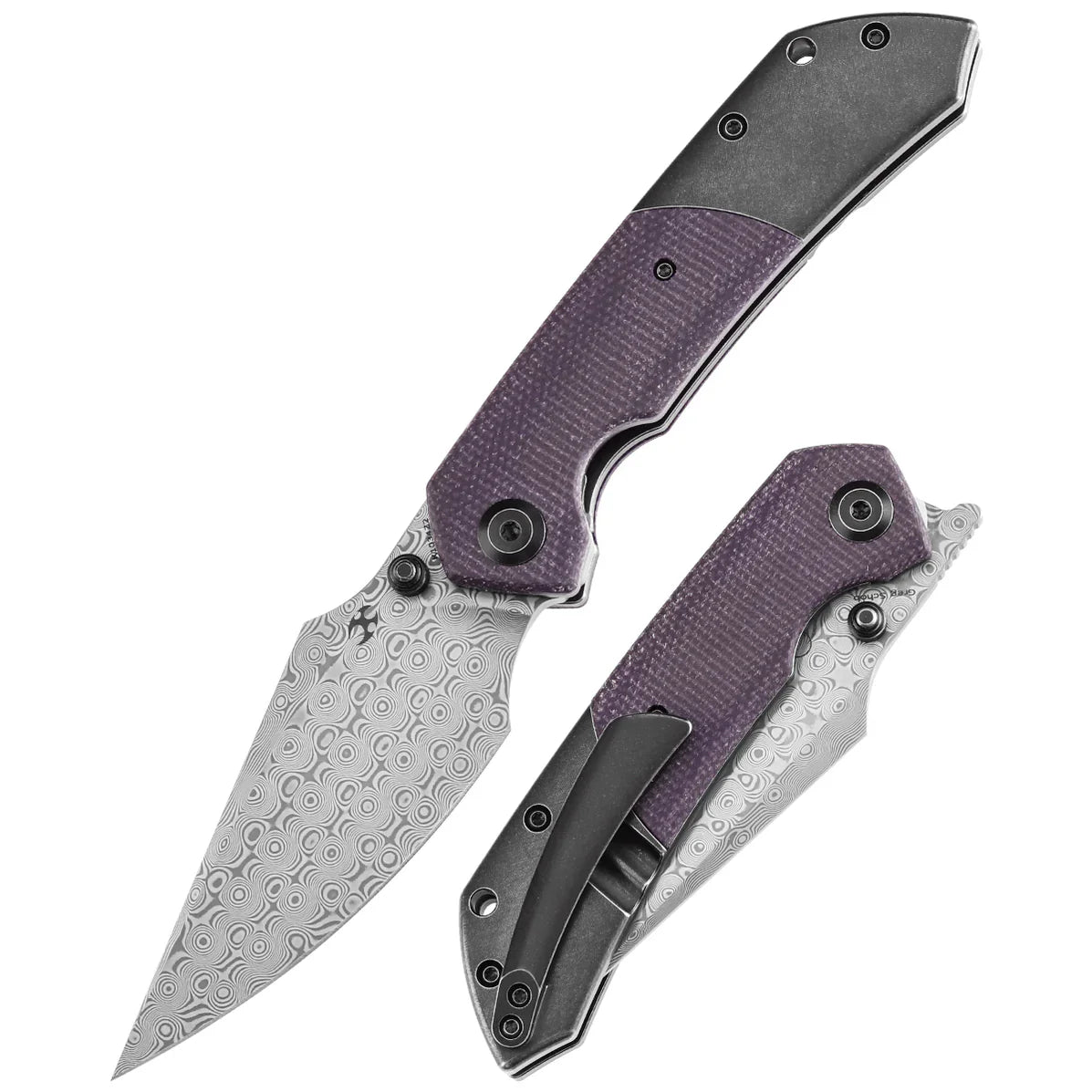 Kansept Fenrir 3.48" Damascus Blackwash Titanium + Purple Micarta K1034Z2
